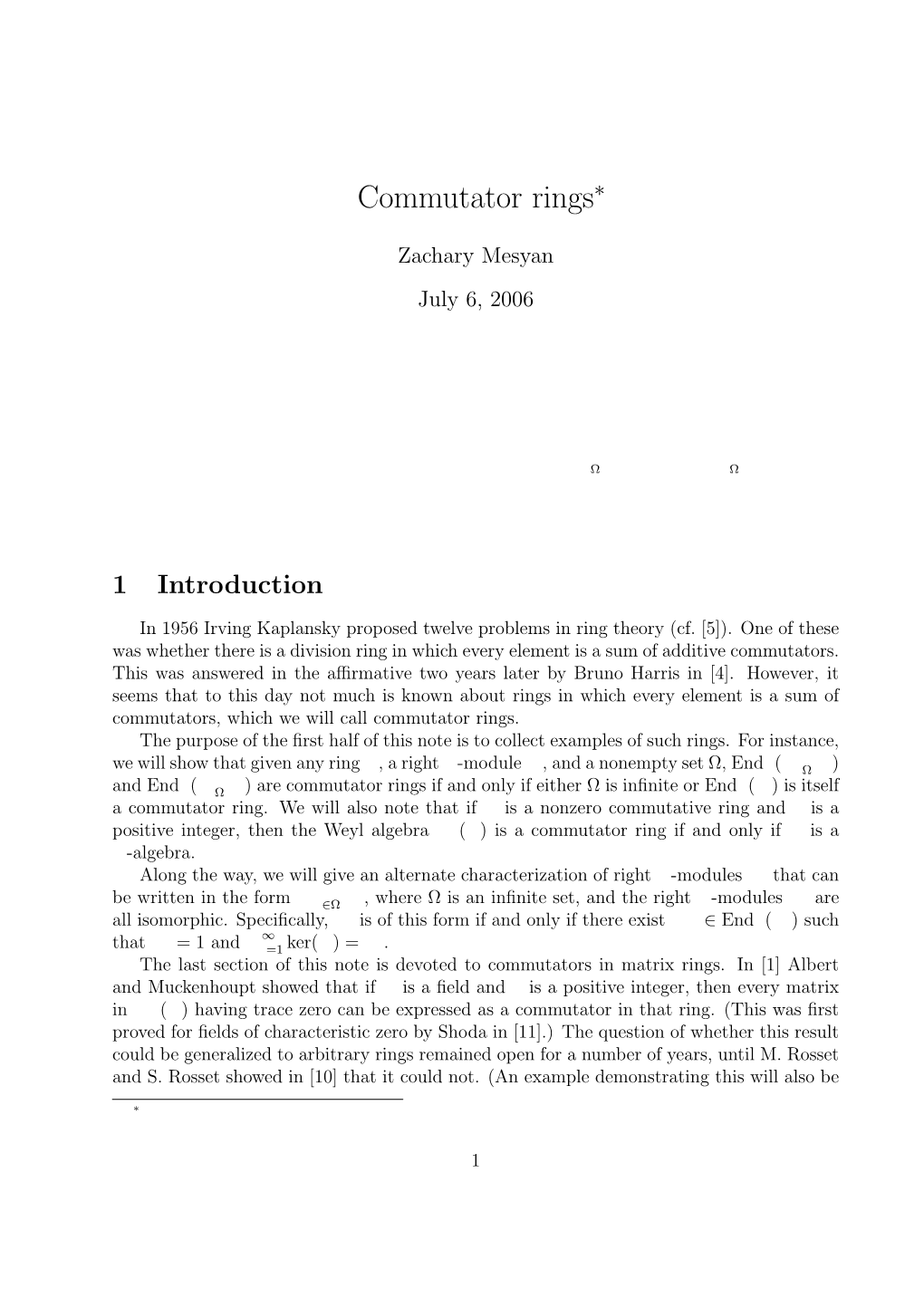 Commutator Rings∗