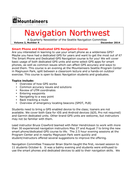Navigation Northwest a Quarterly Newsletter of the Seattle Navigation Committee Volume 2, Number 4 December 2014