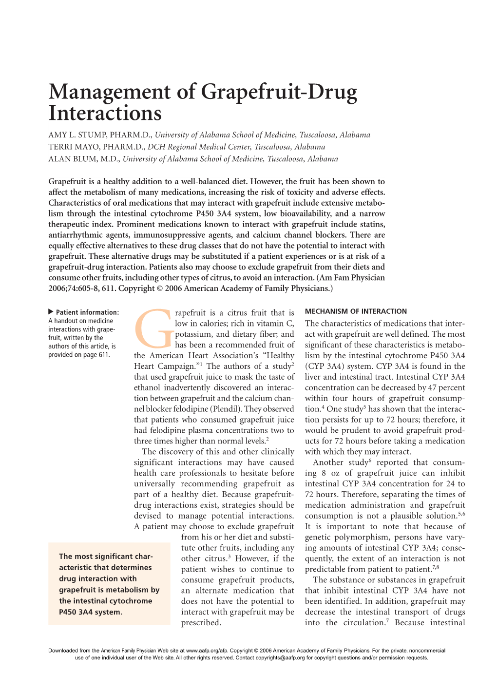 Management of Grapefruit-Drug Interactions AMY L