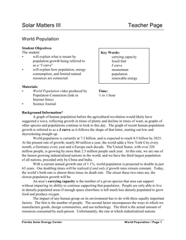 Solar Matters III Teacher Page