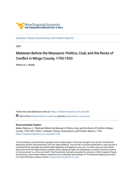 Matewan Before the Massacre: Politics, Coal, and the Roots of Conflict in Mingo County, 1793-1920