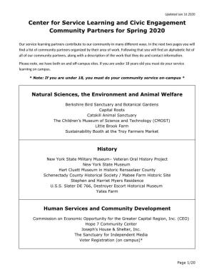 Center for Service Learning and Civic Engagement Community Partners for Spring 2020