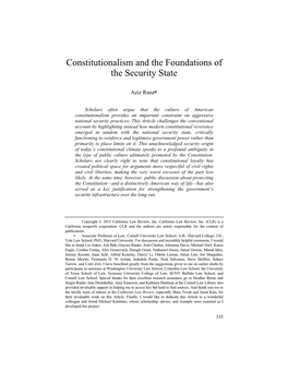 Constitutionalism and the Foundations of the Security State