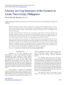 Literacy on Crop Insurance of the Farmers in Licab, Nueva Ecija, Philippines