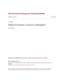 Marlowe's Faustus: Contract As Metaphor? Daniel Yeager