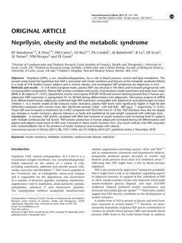 Neprilysin, Obesity and the Metabolic Syndrome