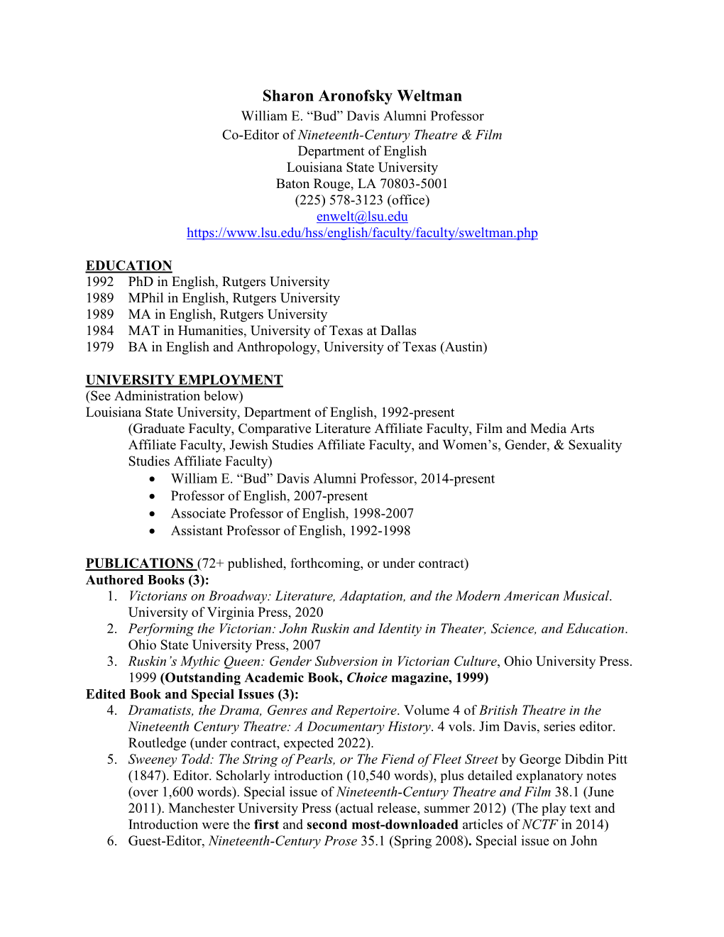 Sharon Weltman CV