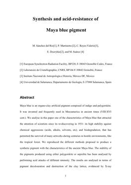 Synthesis and Acid-Resistance of Maya Blue Pigment