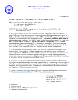 24 February 2021 MEMORANDUM for US AIR FORCE and US SPACE FORCE MEMBERS FROM: Air Force Culture and Language Center (AFCLC)
