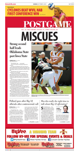 Cyclones Beat Wvu, Nab First Conference Win See Page B3 Postgame No