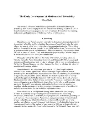 The Early Development of Mathematical Probability Glenn Shafer
