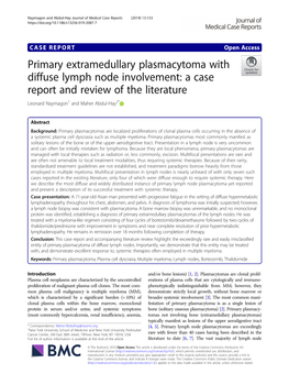 Primary Extramedullary Plasmacytoma with Diffuse Lymph Node Involvement: a Case Report and Review of the Literature Leonard Naymagon1 and Maher Abdul-Hay2*