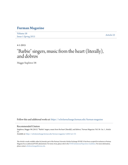 "Barbie" Singers, Music from the Heart (Literally), and Dobros Maggie Stapleton '08