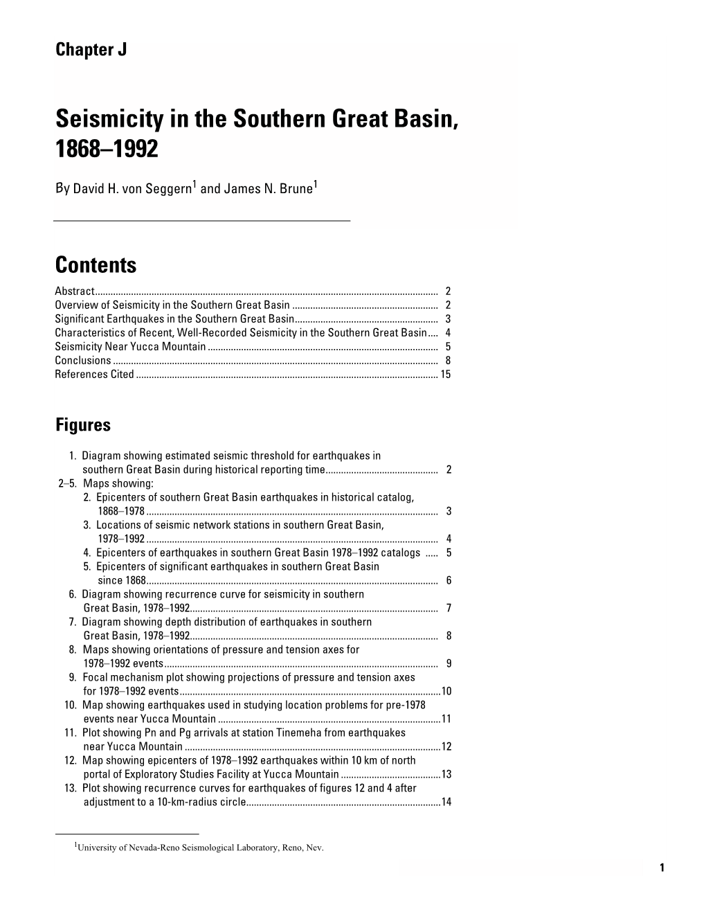 J. Seismicity in the Southern Great Basin, 1868–1992