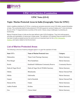 Marine Protected Areas in India [Geography Notes for UPSC]