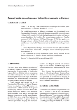 Ground Beetle Assemblages of Dolomitic Grasslands in Hungary