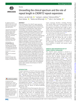 Unravelling the Clinical Spectrum and the Role of Repeat Length in C9ORF72 Repeat Expansions Emma L