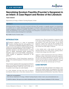 Necrotizing Scrotum Fasciitis (Fournier's Gangrene) in an Infant