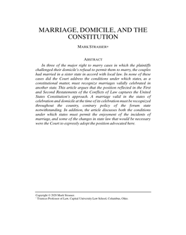 Marriage, Domicile and the Constitution