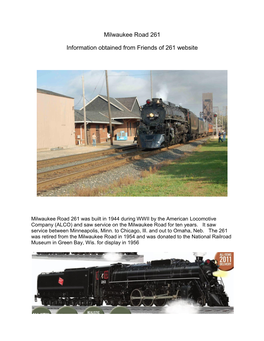 Milwaukee Road 261 Information Obtained from Friends of 261 Website