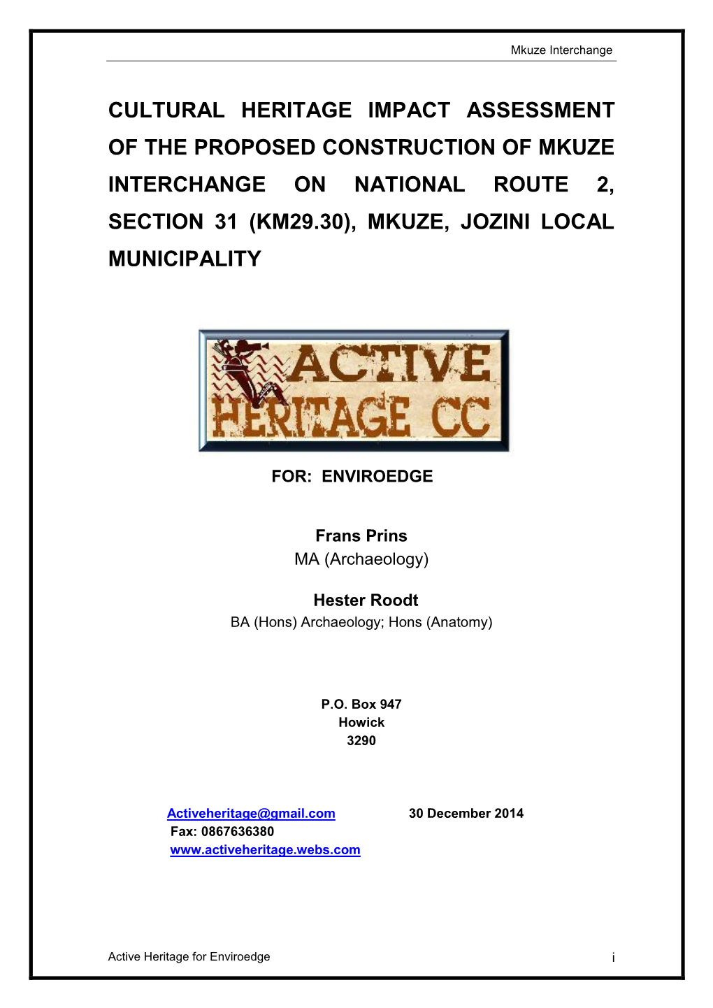 Mkuze Interchange Heritage Impact Assessment.Pdf