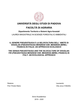 UNIVERSITÀ DEGLI STUDI DI PADOVA FACOLTÀ DI AGRARIA Dipartimento Territorio E Sistemi Agro-Forestali LAUREA MAGISTRALE in SCIENZE FORESTALI E AMBIENTALI