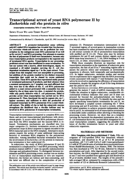 Transcriptional Arrest of Yeast RNA Polymerase II by Escherichia Coli