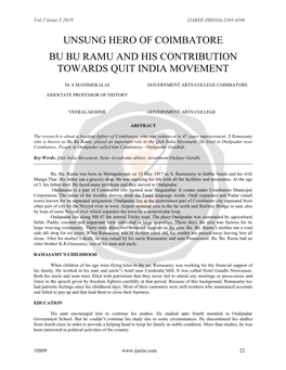 Unsung Hero of Coimbatore Bu Bu Ramu and His Contribution Towards Quit India Movement