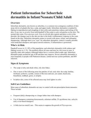Patient Information for Seborrheic Dermatitis in Infant/Neonate/Child/Adult