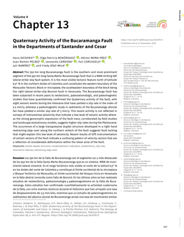 Quaternary Activity of the Bucaramanga Fault in the Depart- Ments of Santander and Cesar