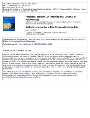 Historical Biology: an International Journal of Paleobiology Added