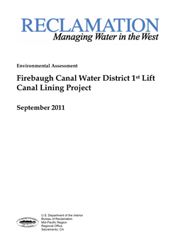 Firebaugh Canal Water District 1St Lift Canal Lining Project