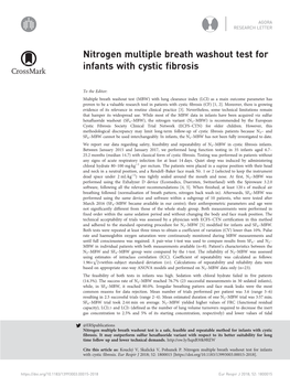 Nitrogen Multiple Breath Washout Test for Infants with Cystic Fibrosis