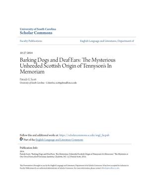Barking Dogs and Deaf Ears: the Ysm Terious Unheeded Scottish Origin of Tennyson's in Memoriam Patrick G