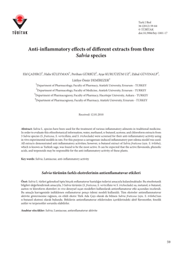 Anti-Inflammatory Effects of Different Extracts from Three Salvia Species