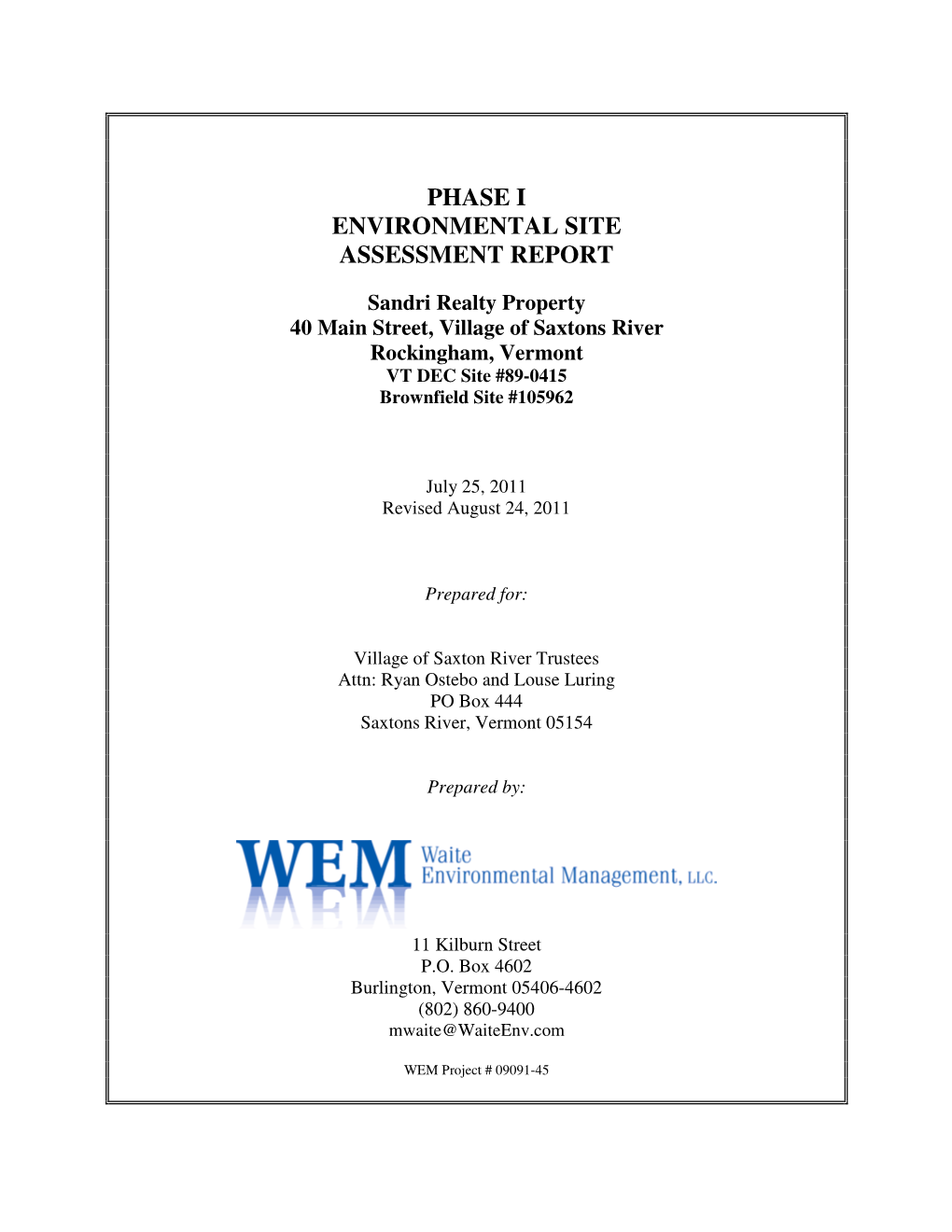 Phase I Environmental Site Assessment Report