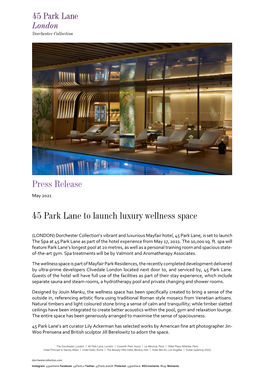 45 Park Lane to Launch Luxury Wellness Space