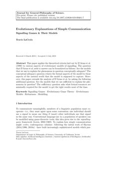 Evolutionary Explanations of Simple Communication Signalling Games & Their Models