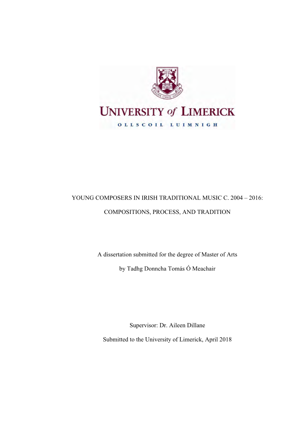 Young Composers in Irish Traditional Music C. 2004 – 2016