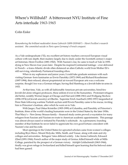 A Bittersweet NYU Institute of Fine Arts Interlude 1963-1965