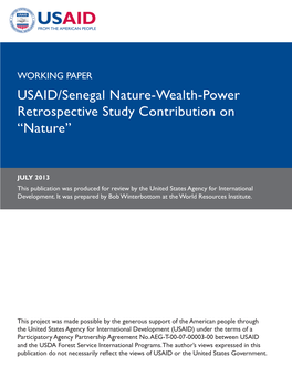USAID/Senegal Nature-Wealth-Power Retrospective Study Contribution on “Nature”
