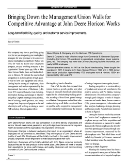 Bringing Down the Management/Union Walls for Competitive Advantage at John Deere Horicon Wor K S