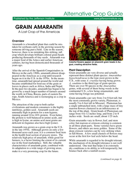 GRAIN AMARANTH Alternative Crop Guide