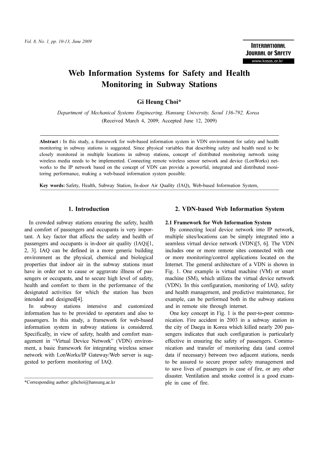 Web Information Systems for Safety and Health Monitoring in Subway Stations