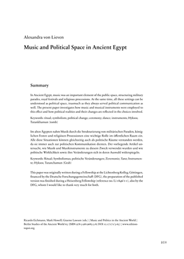 Music and Political Space in Ancient Egypt