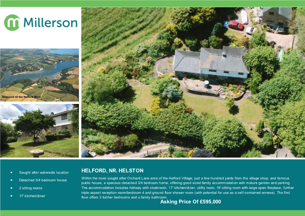 HELFORD, NR. HELSTON Asking Price of £595,000