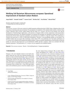Nitrosomonas Europaea: Operational Improvement of Standard Culture Medium