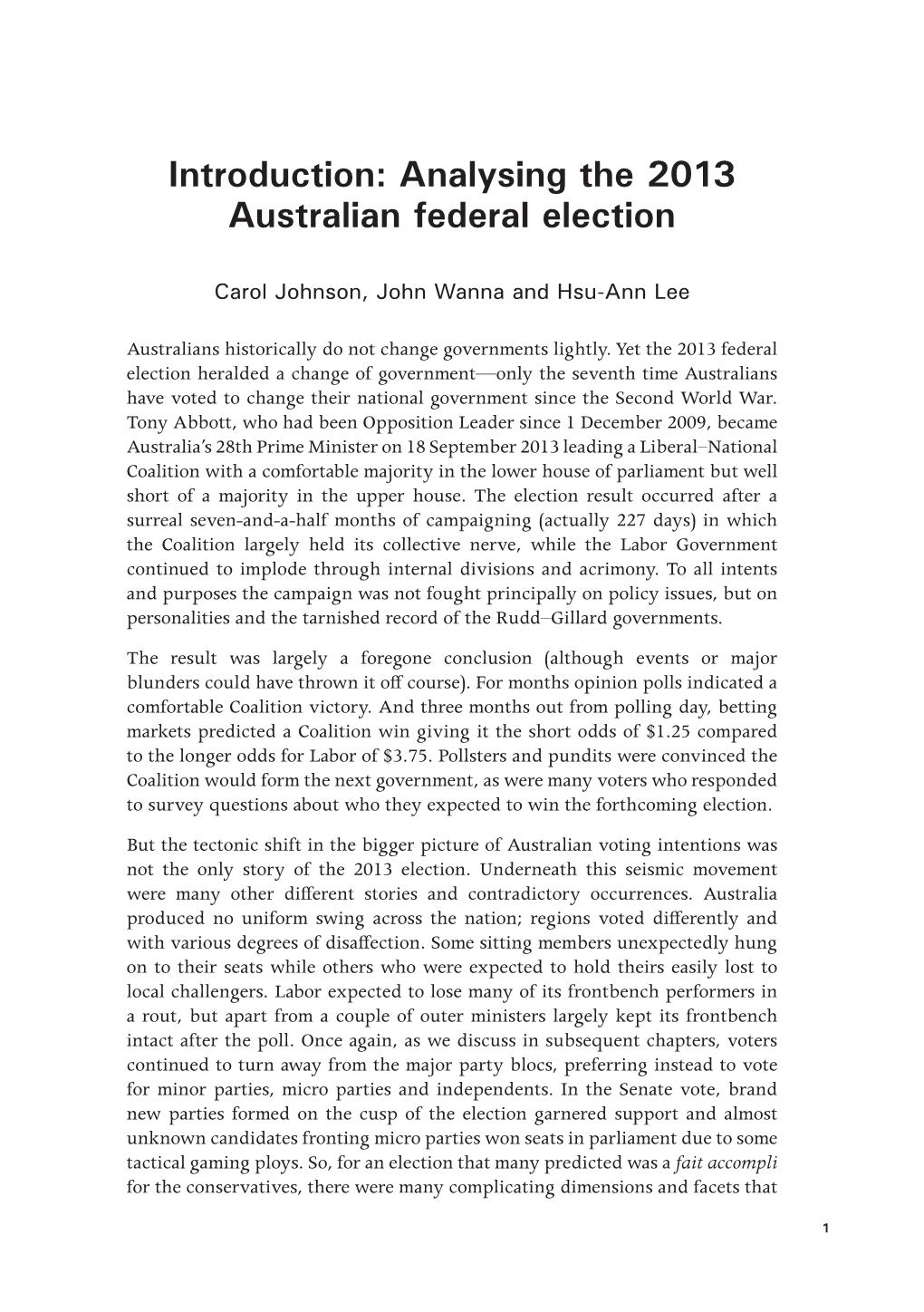 Analysing the 2013 Australian Federal Election
