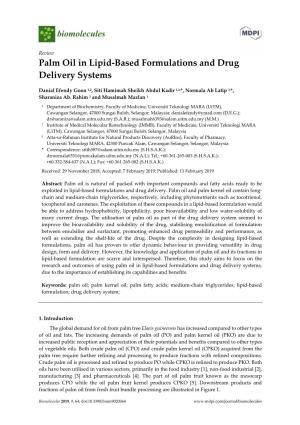 Palm Oil in Lipid-Based Formulations and Drug Delivery Systems