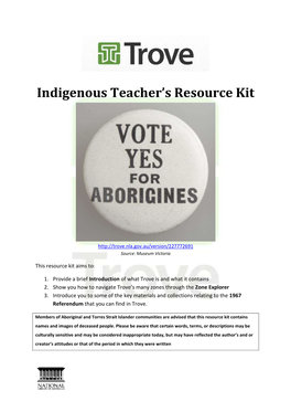 Indigenous Teacher's Resource